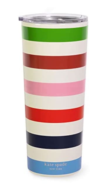 kate spade new york Cute Stainless Steel Mug 24 Ounce Travel Tumbler Double Wall Insulated Cup with Lid Adventure Stripe