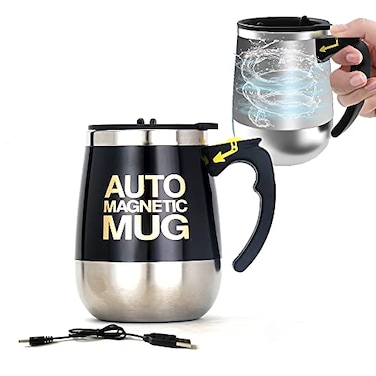 daasigwaa Self Stirring Mug Rechargeable Magnetic Electric Auto Mixing Stainless Steel Cup for OfficeKitchenTravelHome CoffeeTeaHot ChocolateMilk400 ml135 ozBlack