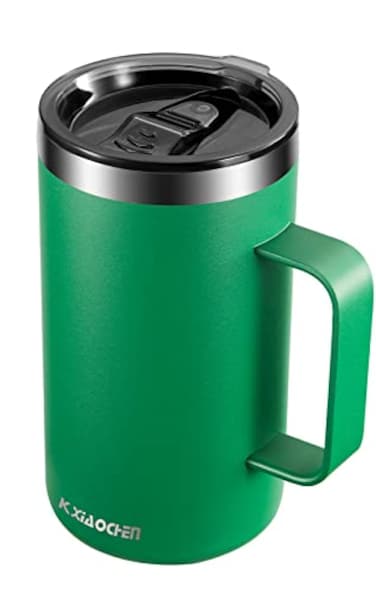 KXIAOCHEN 20oz Insulated Coffee Mug with Lid Stainless Steel Coffee Cup Double Wall Vacuum Coffee Tumbler with Handle Premium Thermal Travel Coffee Mug Emerald