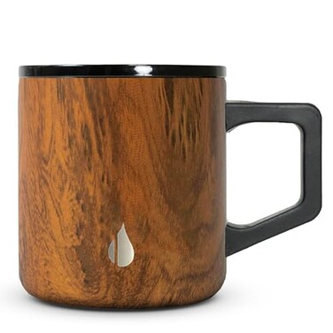Elemental Insulated Coffee Mug TripleWall Stainless Steel Summit Travel Cup for Hot and Cold Drinks Thermal Coffee Mug with Lid and Handle for Camping Office Travel 12oz Teakwood