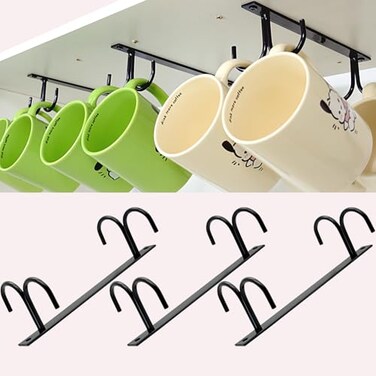 eastbao 6 Pack Mug Holder with 24 HooksCoffee Cup Holder Under Cabinet OrganizerMug Rack Storage OrganizerDisplay Hanging Cups Drying Hook for Bar Kitchen Utensils Black a