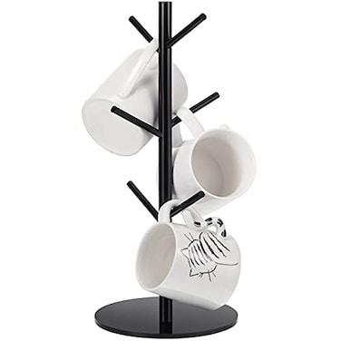 Patelai 14 Inch Acrylic Coffee Mug Tree Coffee Mug Rack Cup Holders for Counter with 6 Hooks Removable StandsAcrylicBlack