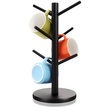 Fertoriy Mug Holder Tree Thicker Base Coffee Cup Holder for Countertop Sturdy Wood Coffee Mug Hanger with 6 Hooks NonSlip Cup Rack for Home Storage and Organizer