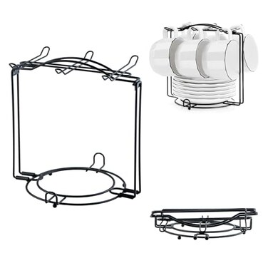 YOLIFE Tea Cup Holder for Countertop Metal Cup and Saucer Display Stand Foldable Tea Station Organizer Espresso Coffee Cups Rack for Home or Bar Decor