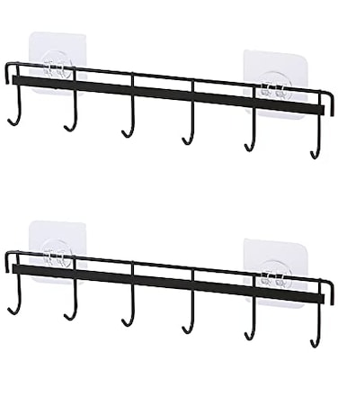 YYaaloa 2Pack of Wall Hooks Mount Coat Hat Hook Black Rack with 6 Hooks Coffee Cup and Mug Rack Key Hanger Clothes Holder Coffee Mug Holder Kitchen Bathroom Housekeeper Home Organizer Door Hook 2 Blac