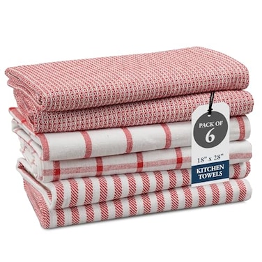 LANE LINEN 100 Cotton Kitchen Towels Set 6Pack Premium Absorbent QuickDrying Dish Towels Tea Towels 18 x 28 Red