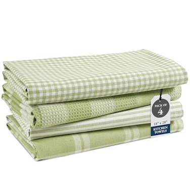 LANE LINEN Cotton Kitchen Towels Set 4Pack Absorbent QuickDrying Dish Towels 18 x 28 Sage Green
