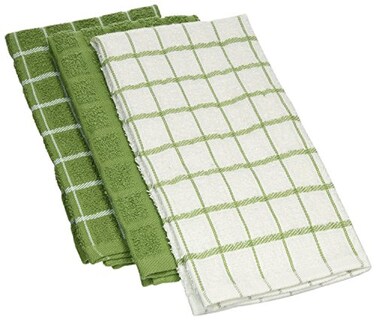 Ritz Premium 100 Cotton Terry Check Kitchen Dish Towels Highly Absorbent Super Soft LongLasting 25x15 3Pack Cactus Green