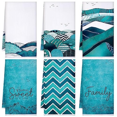 Bencailor 6 Pcs Teal Kitchen Towels Turquoise Dish Hand Towels Farmhouse Absorbent Tea Washcloth for Winter Spring Bathroom Kitchen Decor Gifts 24 x 16