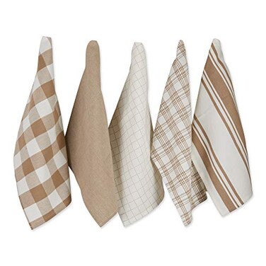 DII Everyday Basic Kitchen Collection Large Woven Cotton DishtowelTea Towel Set 18x28 Stone 5 Count