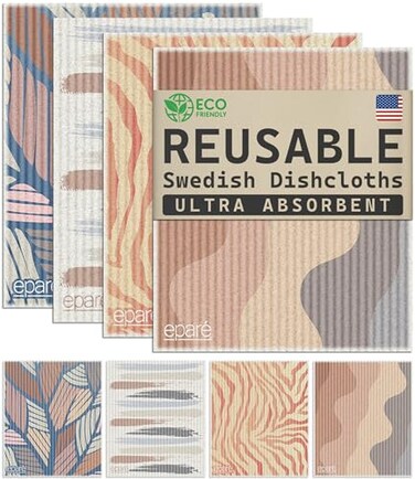 EparÃ Epar Swedish Dish Cloths for Kitchen 8 Pack Absorbent Swedish Washcloths Disposable Dish Cloths for Washing Dishes Washable Dish Clothes Sponge Cloths Kitchen Reusable