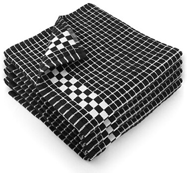 Fecido Classic Dark Kitchen Dish Towels with Hanging Loop Heavy Duty Absorbent Dish Clothes European Made 100 Cotton Tea Towels Set of 4 Black