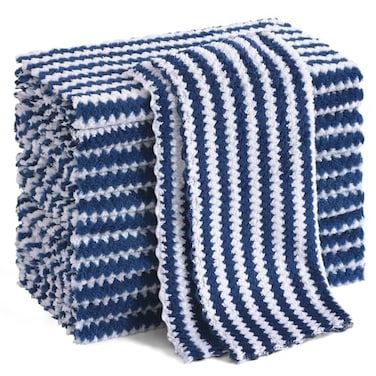 Homaxy 12 Pack Kitchen Dish Cloths Ultra Soft and Absorbent Dish Towels Reusable Fast Drying Microfiber Cleaning Cloth Coral Velvet Wave Design Nolint 10 x 10 inches Navy Blue