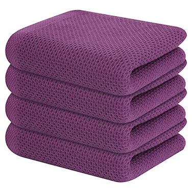 Kitinjoy 100 Cotton Waffle Weave Kitchen Hand Towels 13 x 28 Inches Violet 4Pack Super Soft and Absorbent Dish Towels for Drying Dishes