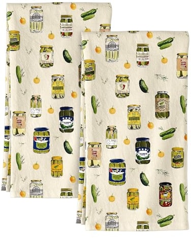 Miss Adola Flour Sack Kitchen Towels Set of 2 Spring Dish Towels with Hanging Loop 18x26 Inch Absorbent Reusable Cotton Cloths for Cleaning Cute Design Home Decorative Housewarming Canned Kimchi