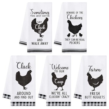 R HORSE 5Pcs Funny Chicken Kitchen Dish Towel Set Absorbent Quick Dry Cloth Dish Tea Towels Reusable Bar Hand Dishcloths Decor for Bathroom Kitchen Home Supplies