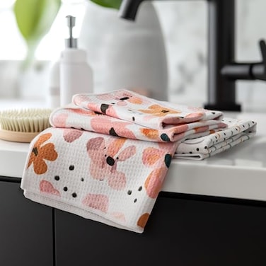RECYCO Waffle Kitchen Towel Set of 2 Quick Dry Microfiber Sustainable Dish Towels Ultra Absorbent Reusable Cleaning Tea Towels Lightweight Hand Towels16x 28 Blossom Breeze