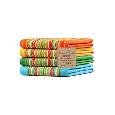 Urban Villa Kitchen Towels 100 Cotton Dish Towels for KitchenSet of 420x30 Dish Cloths Highly Absorbent Kitchen Linen Set with Hanging Loop Perfect for Drying Dishes Cleaning Towels Multi Color