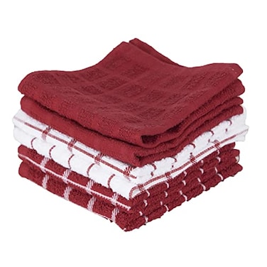 Ritz Terry Check Dish Cloth Set Highly Absorbent Super Soft 100 Cotton Durable Kitchen Cleaning Cloths for Wiping Tables and Counters 6Pack Paprika