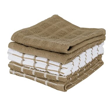 Ritz Terry Check Dish Cloth Set Highly Absorbent Super Soft 100 Cotton Durable Kitchen Cleaning Cloths for Wiping Tables and Counters 6Pack Mocha