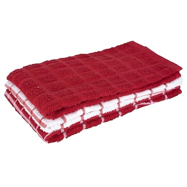 Ritz Premium 100 Cotton Terry Check Kitchen Dish Towels Highly Absorbent Super Soft LongLasting 25x15 3Pack Paprika Red