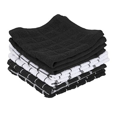 Ritz Premium 100 Cotton Terry Check Kitchen Dish Cloths Highly Absorbent Super Soft LongLasting 12x12 6Pack Black
