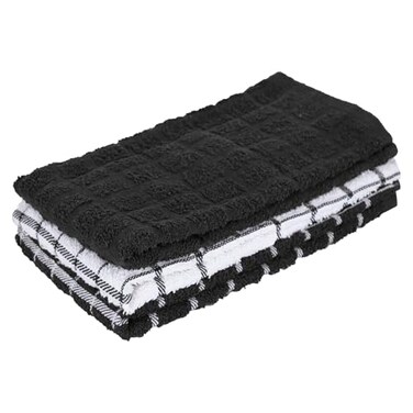 Ritz Premium 100 Cotton Terry Check Kitchen Dish Towels Highly Absorbent Super Soft LongLasting 25x15 3Pack Black