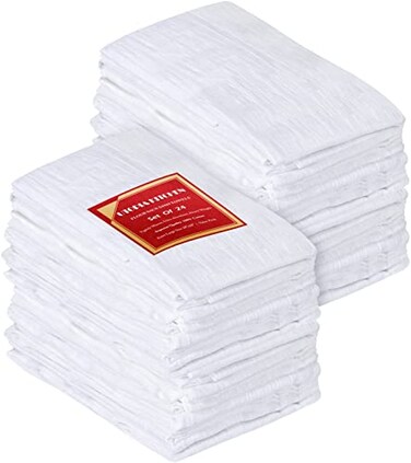 Utopia Kitchen White Flour Sack Towels 24 Pack 28 x 28 Inch 100 Cotton Tea Towels for Cleaning Drying Highly Absorbent Kitchen Dish Cloth