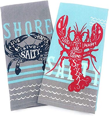 Kay Dee Designs Live Salty Lobster Crab Kitchen Towels Dishtowel Set for Cleaning Drying Polishing and Baking