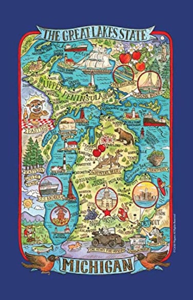 Kay Dee Adventure Destinations Michigan Map Tea Towel