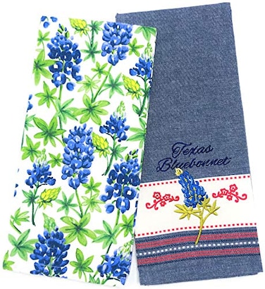 Kay Dee Designs Texas Bluebonnets Embroidered Tea Towel Texas Bluebonnets Dual Purpose Terry Towel Kitchen Dishtowels Set of 2 Towels for Texas Pride Kitchens Cooking Baking Cleaning Drying