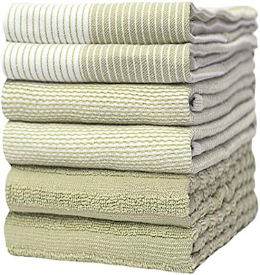 Bumble Towels Premium Kitchen Towels 20x 28 6 Pack Large Cotton Dish Towels Flat Terry Highly Absorbent Kitchen Linen Set with Hanging Loop Sage