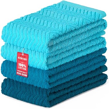 DecorRack 4 Pack Kitchen Towels 100 Cotton Dish Towels 15 x 25 Inch Absorbent Kitchen Towels for Drying Dishes Hand Towels Kitchen Cleaning Cloths Blue Set Pack of 4