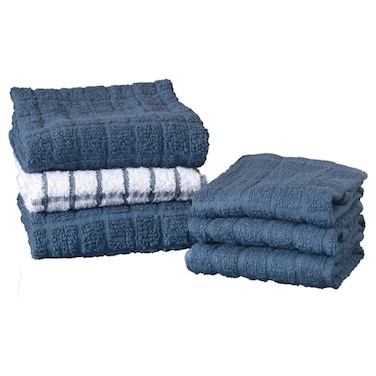 Ritz Premium Kitchen Towel and Dish Cloth Value Set Highly Absorbent Super Soft LongLasting 100 Cotton Checked and Solid Hand Towels Tea Towels Bar Towels 6 Pack Federal Blue
