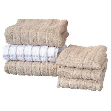 Ritz Premium Kitchen Towel and Dish Cloth Value Set Highly Absorbent Super Soft LongLasting 100 Cotton Checked and Solid Hand Towels Tea Towels Bar Towels 6 Pack Putty