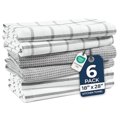 LANE LINEN Cotton Kitchen Towels and Dish Cloths Set 6Pack Absorbent QuickDrying Dish Towel 18 x 28 Soft Premium Hand and Tea Towels Grey