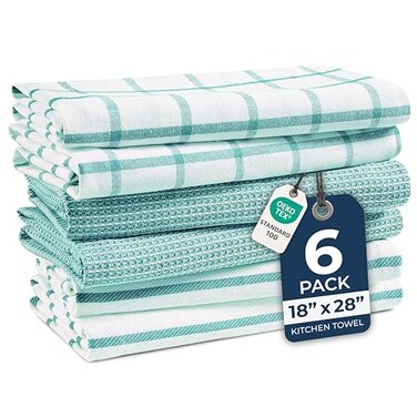 LANE LINEN Cotton Kitchen Towels and Dish Cloths Set 6Pack Absorbent QuickDrying Dish Towel 18 x 28 Soft Premium Hand and Tea Towels Aqua