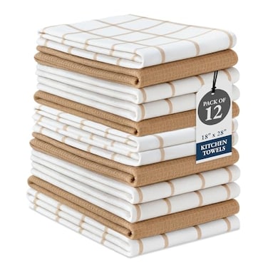 LANE LINEN Kitchen Towels Dishcloths Set of 12100 Cotton QuickDrying 18 x 28 Absorbent Dish Tea Towels Soft Hand Towels for Kitchen Beige