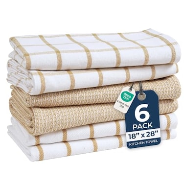 LANE LINEN Cotton Kitchen Towels and Dish Cloths Set 6Pack Absorbent QuickDrying Dish Towel 18 x 28 Soft Premium Hand and Tea Towels Beige
