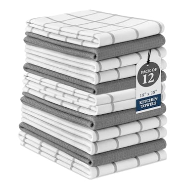 LANE LINEN Kitchen Towels Dishcloths Set of 12100 Cotton QuickDrying 18 x 28 Absorbent Dish Tea Towels Soft Hand Towels for Kitchen Grey