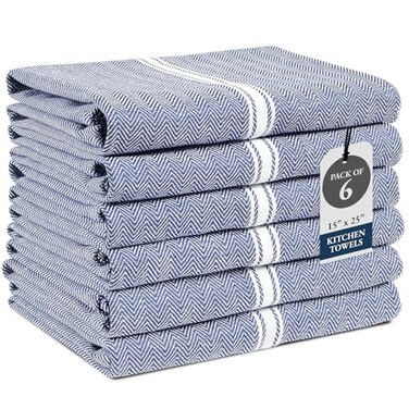 LANE LINEN Lane Linen Kitchen Towel Set 6 Pack 100 Cotton Hand Towels for Kitchen Dish Towels for Drying Dishes Lint Free 14x25 Good for Cleaning Windows Ceramic Surface Glass Stovetops Blue Chambray