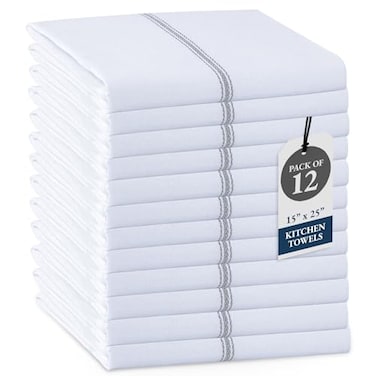 LANE LINEN Kitchen Hand Towels 12 Pack Dish Towels for Kitchen Drying 100 Cotton Super Absorbent Tea Towel Quick Dry 14x25 Useful for Cleaning Countertops Durable for Daily Use Grey Stripe