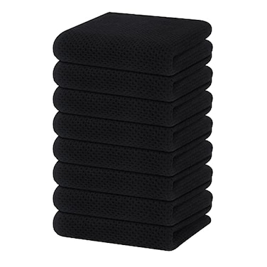 Homaxy 100 Cotton Waffle Weave Kitchen Dish Towels Ultra Soft Absorbent Quick Drying Cleaning Towel 13 x 28 Inches 8Pack Black