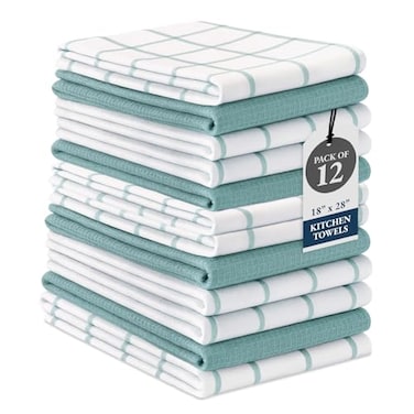 LANE LINEN Kitchen Towels Dishcloths Set of 12100 Cotton QuickDrying 18 x 28 Absorbent Dish Tea Towels Soft Hand Towels for Kitchen Aqua