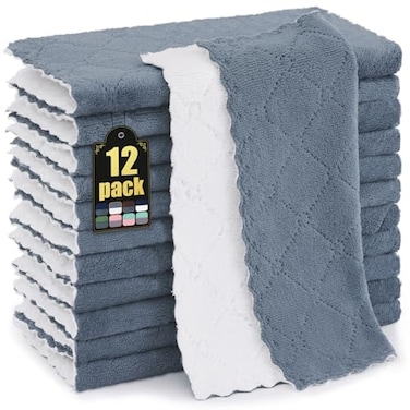Mordimy 12 Pack Kitchen Cloths Dish Towels 10 x 10 Dark Grey White Super Soft and Absorbent Dish Cloths Coral Velvet Microfiber Cleaning Cloth Nonstick Oil Fast Dry Dishcloths