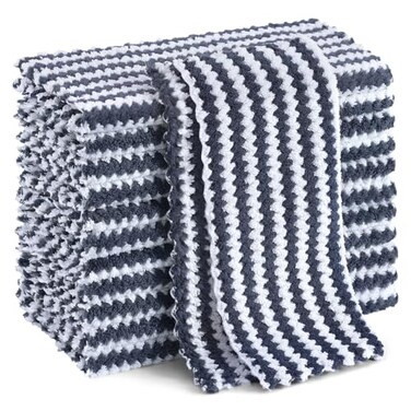 Homaxy 12 Pack Kitchen Dish Cloths Ultra Soft and Absorbent Dish Towels Reusable Fast Drying Microfiber Cleaning Cloth Coral Velvet Wave Design Nolint 10 x 10 inches Dark Grey