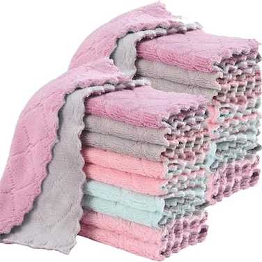 MISSJOJIAY 20 Pack Cleaning Cloth Kitchen Cloth Dish Towels Super Absorbent Coral Velvet Dishtowels Microfiber Premium Soft Tea Towels Quick Dry Rags Multipurpose Reusable Washcloths NonStick Oil Clot