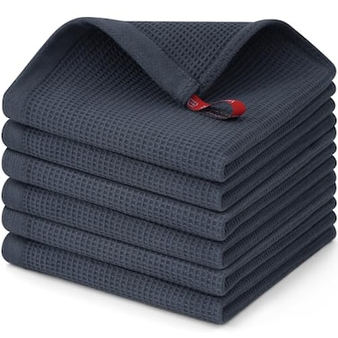 Homaxy 100 Cotton Waffle Weave Dish Cloths 6 Pack Soft and Absorbent Dish Towels 12 x 12 Inches Quick Dry Dish Rags Dark Grey