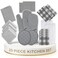 LANE LINEN Kitchen Towels and Oven Mitt Set 20 Pc Lint Free Cotton Dish Towels for Kitchen Drying Cozy Terry Dish Rags Flour Sack Towels for Sourdough Bread Proofing Quilted Pot Holders Grey