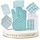 LANE LINEN Kitchen Towels and Dishcloths Sets 20Pc Kitchen Towel Set 350 Degree Heat Resistant Oven Mitts Pot Holder Reusable Absorbent Dish Cloths for Washing Dishes Aqua